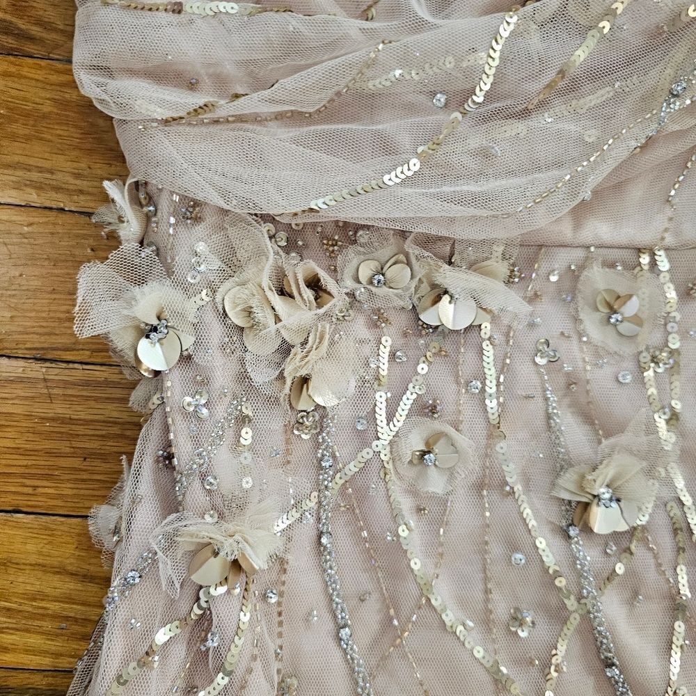 Pronovias Gold Tulle Sequin Mini Dress Size 14 - Picture 7 of 12